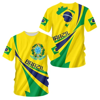 Bandeira do brasil de 2022, a Moda 3D Impressa Brasileira Soldado - Veteranos Bandeira Homens/Mulheres Casual Gola Manga Curta T-Shirts Desportivas