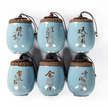 Chá De Latas De Chá Cerâmica Pote Recipiente Para Puer Armazenamento Chinês Pastoral Da Porcelana Do Estilo Mini Selado Chá Transportador De Doces Frascos De Caixinha