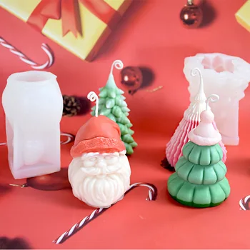 Árvore de natal Diy Vela do Molde de Silicone para Resina Epóxi Natal de Papai Noel Série Perfumado Vela Enfeites Decoração